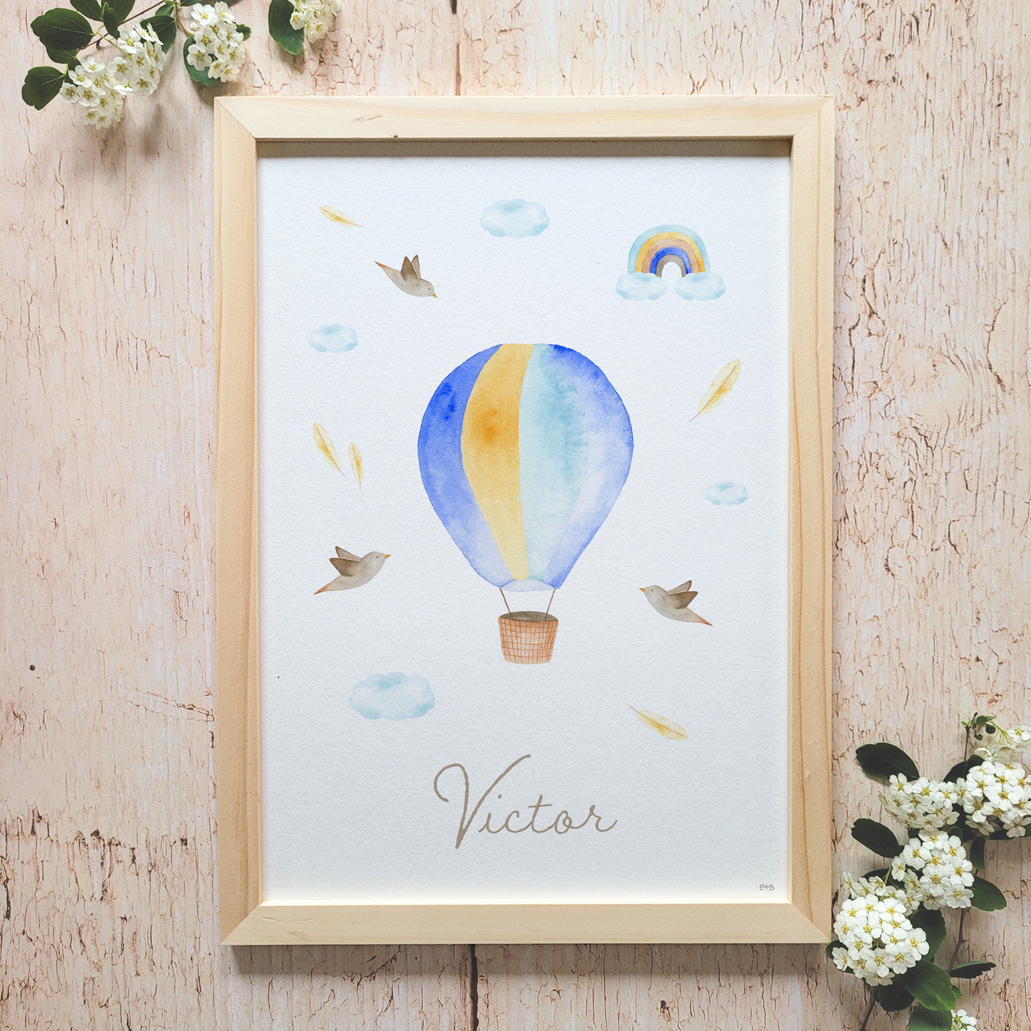 Affiche personnalisable enfant · Aquarelle "Dans les nuages"