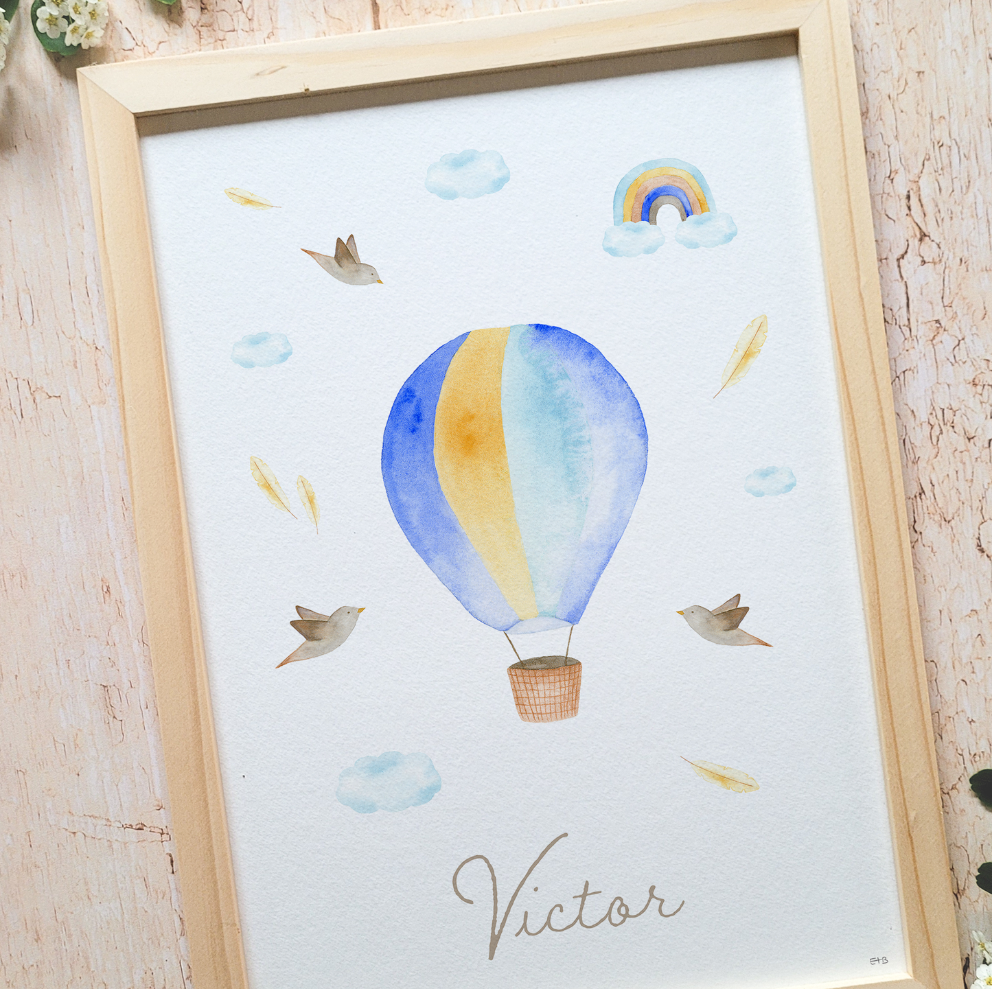 Affiche personnalisable enfant · Aquarelle "Dans les nuages"