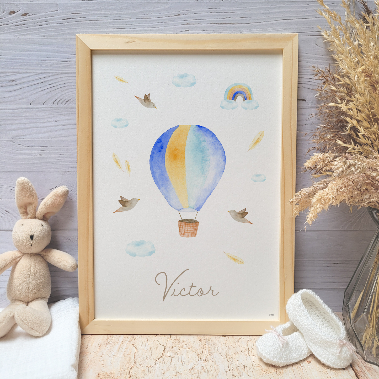 Affiche personnalisable enfant · Aquarelle "Dans les nuages"
