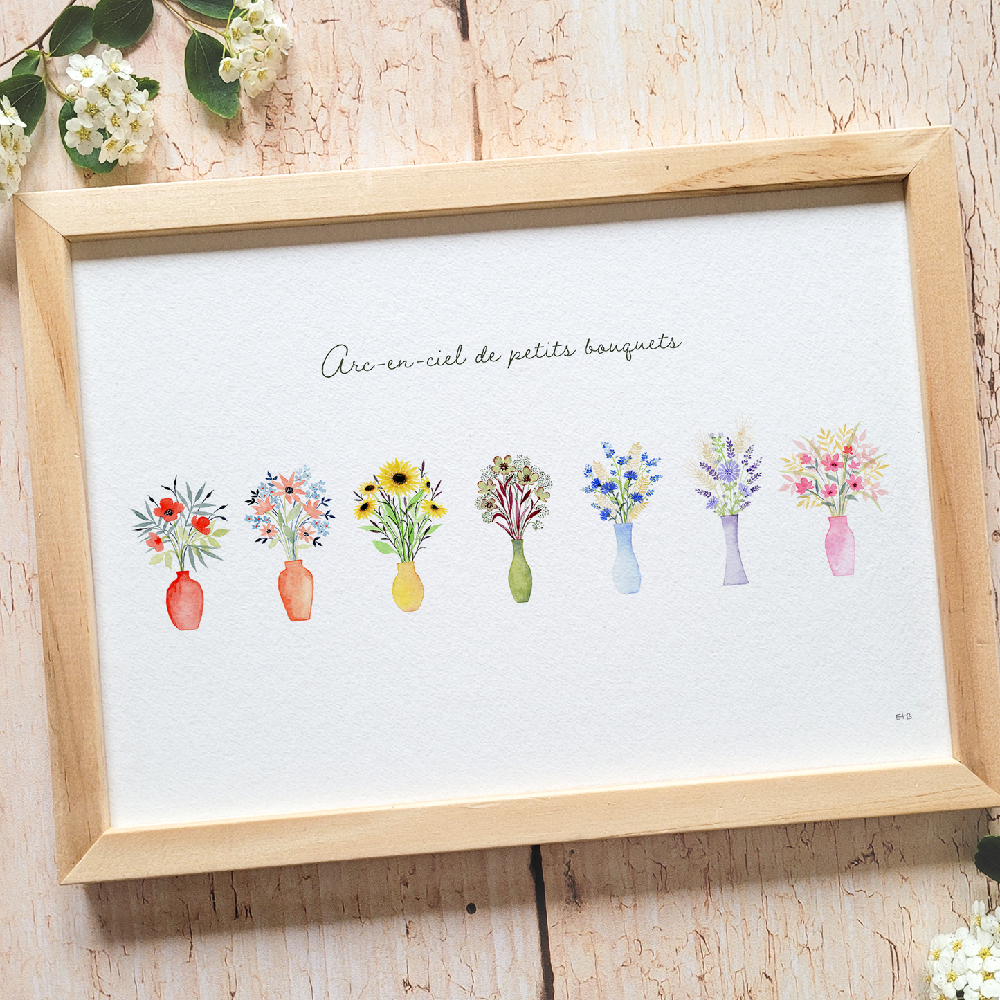 Affiche florale aquarelle · "Arc-en-ciel de petits bouquets"