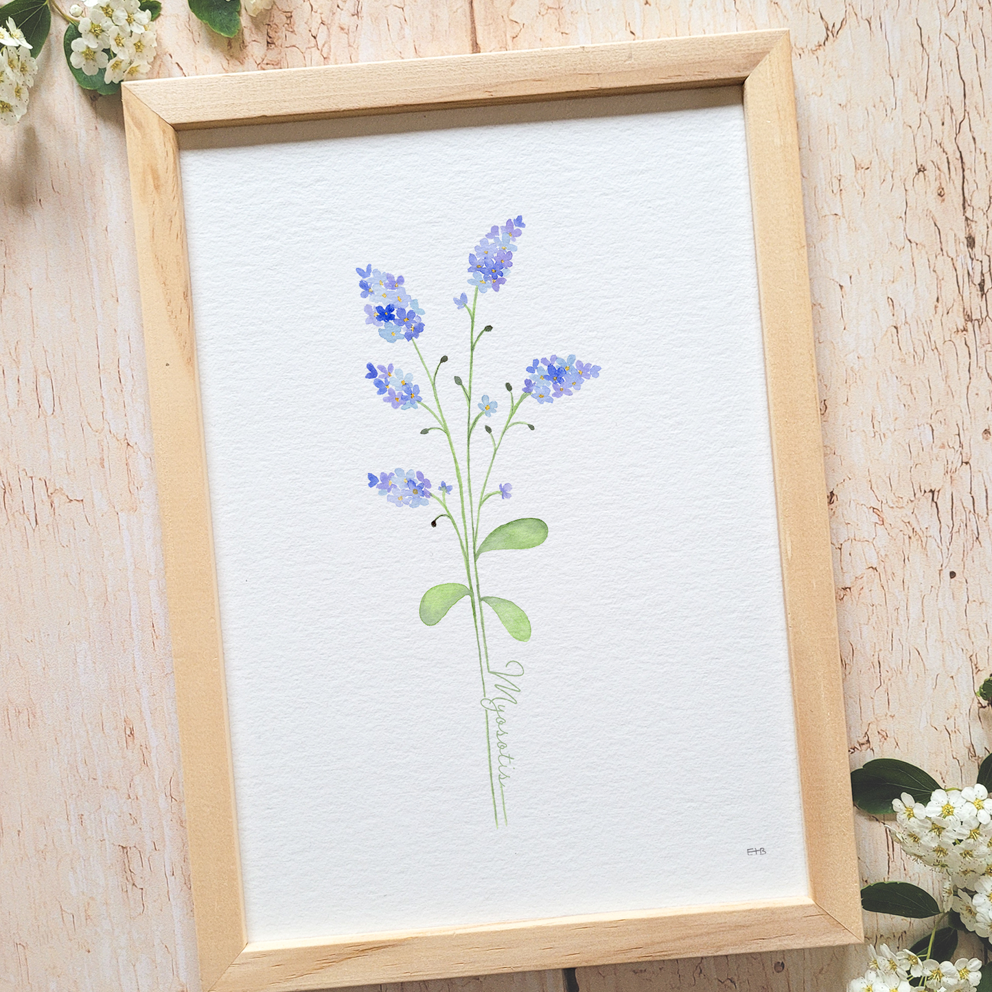 Affiche florale aquarelle · "Le myosotis" · Texte personnalisable