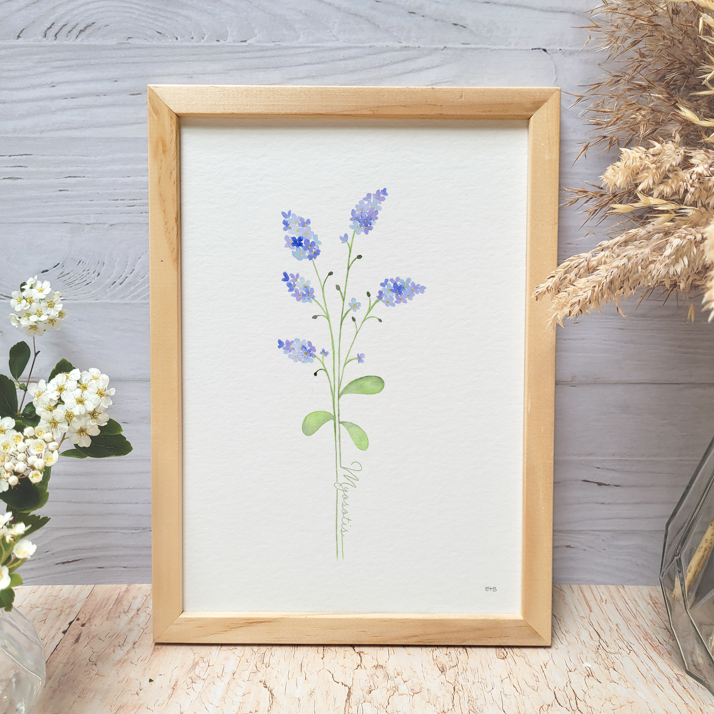 Affiche florale aquarelle · "Le myosotis" · Texte personnalisable