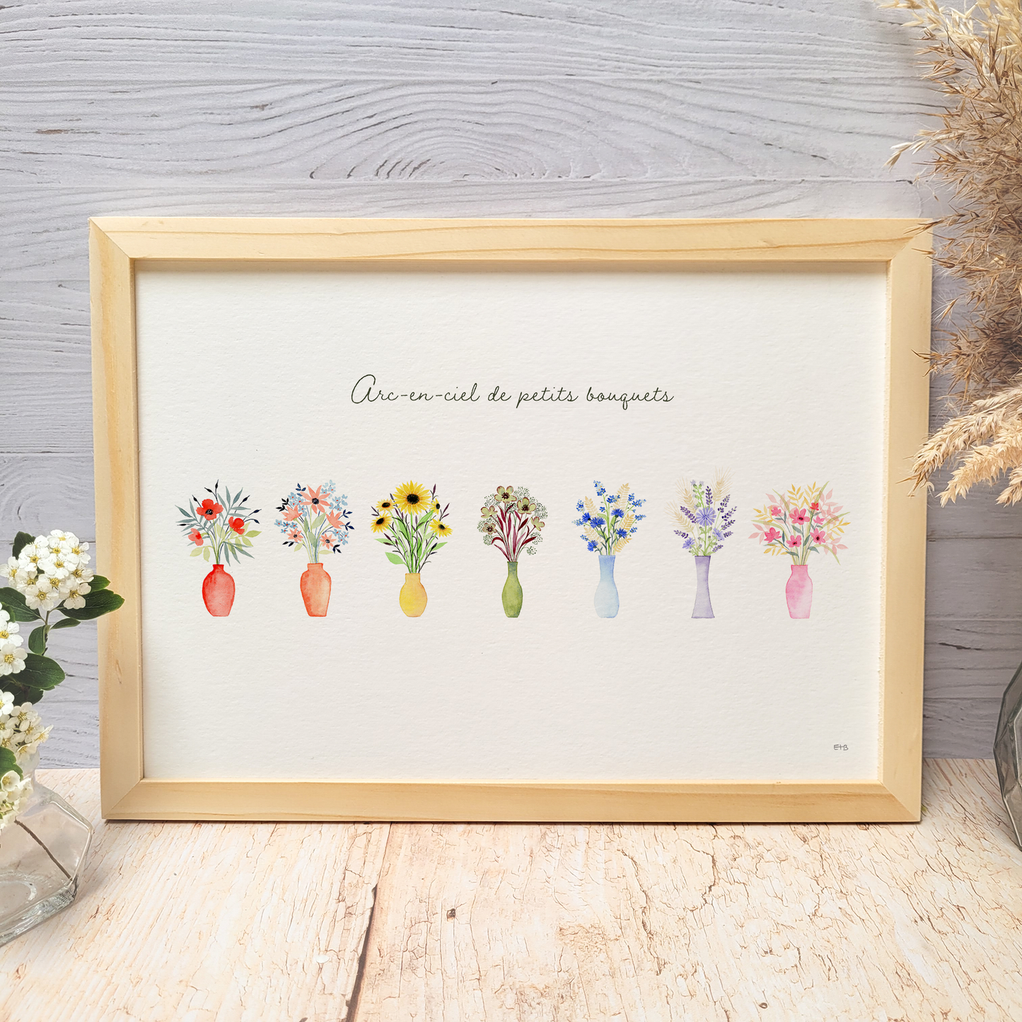 Affiche florale aquarelle · "Arc-en-ciel de petits bouquets"