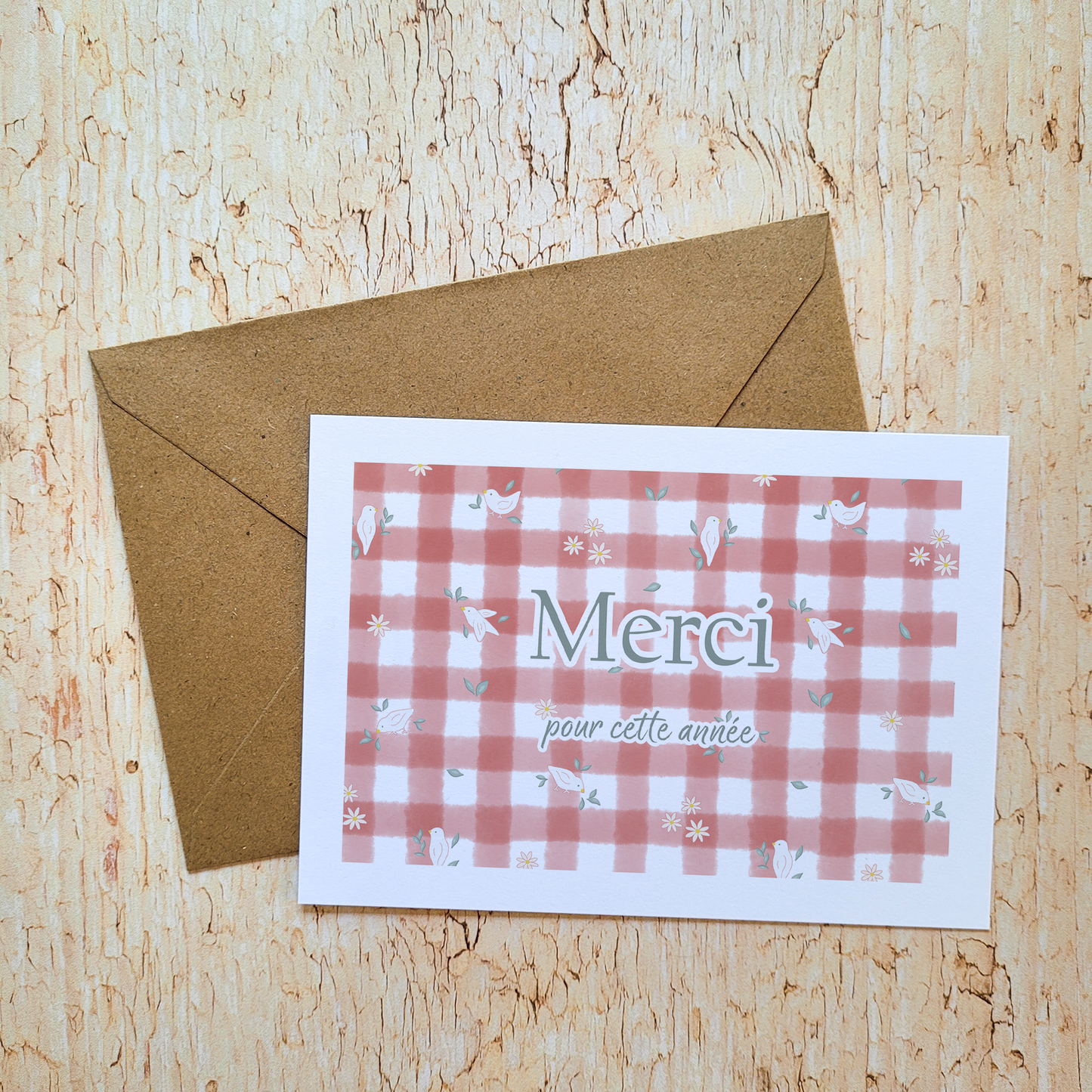Cadeau fin d'année · Bloc-notes + carte + marque-page "Vichy fleuri"
