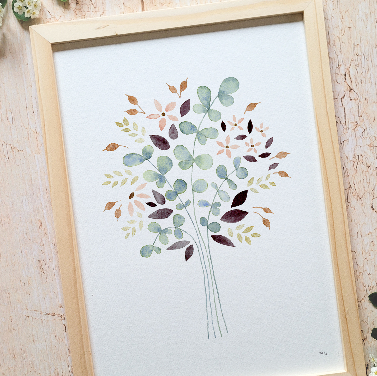 Affiche florale aquarelle · "Bouquet givré" · Texte personnalisable