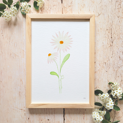 Affiche florale aquarelle · "La pâquerette" · Texte personnalisable