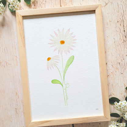 Affiche florale aquarelle · "La pâquerette" · Texte personnalisable