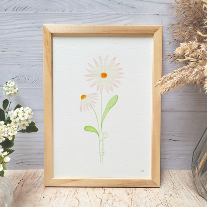 Affiche florale aquarelle · "La pâquerette" · Texte personnalisable