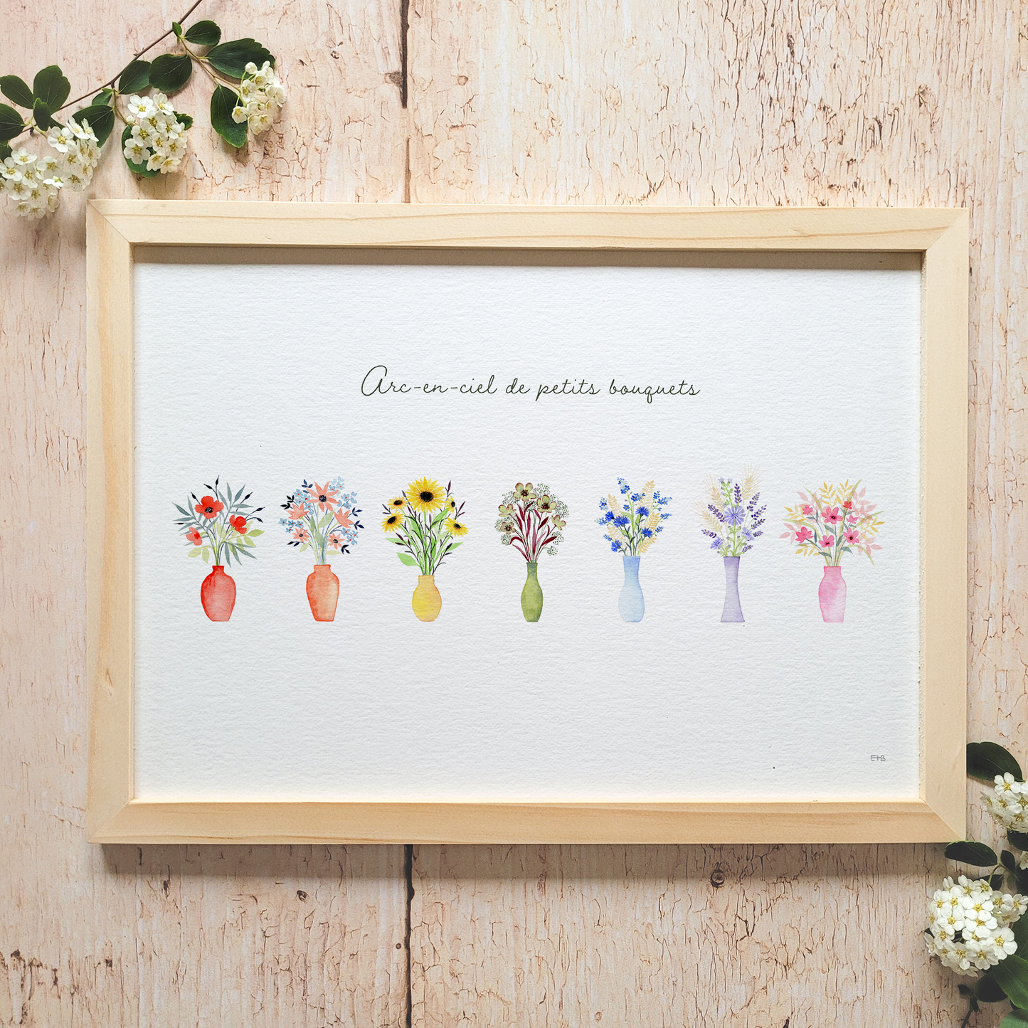 Affiche florale aquarelle · "Arc-en-ciel de petits bouquets"