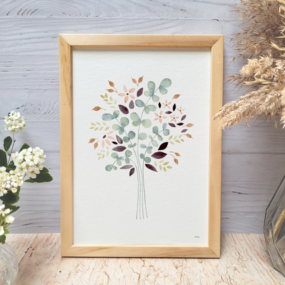 Affiche florale aquarelle · "Bouquet givré" · Texte personnalisable