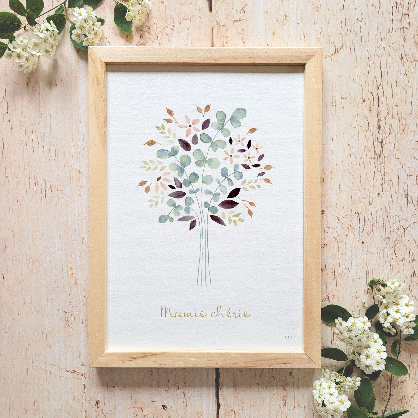 Affiche florale aquarelle · "Bouquet givré" · Texte personnalisable