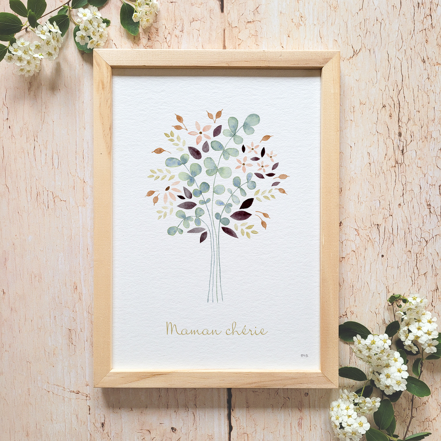 Affiche florale aquarelle · "Bouquet givré" · Texte personnalisable