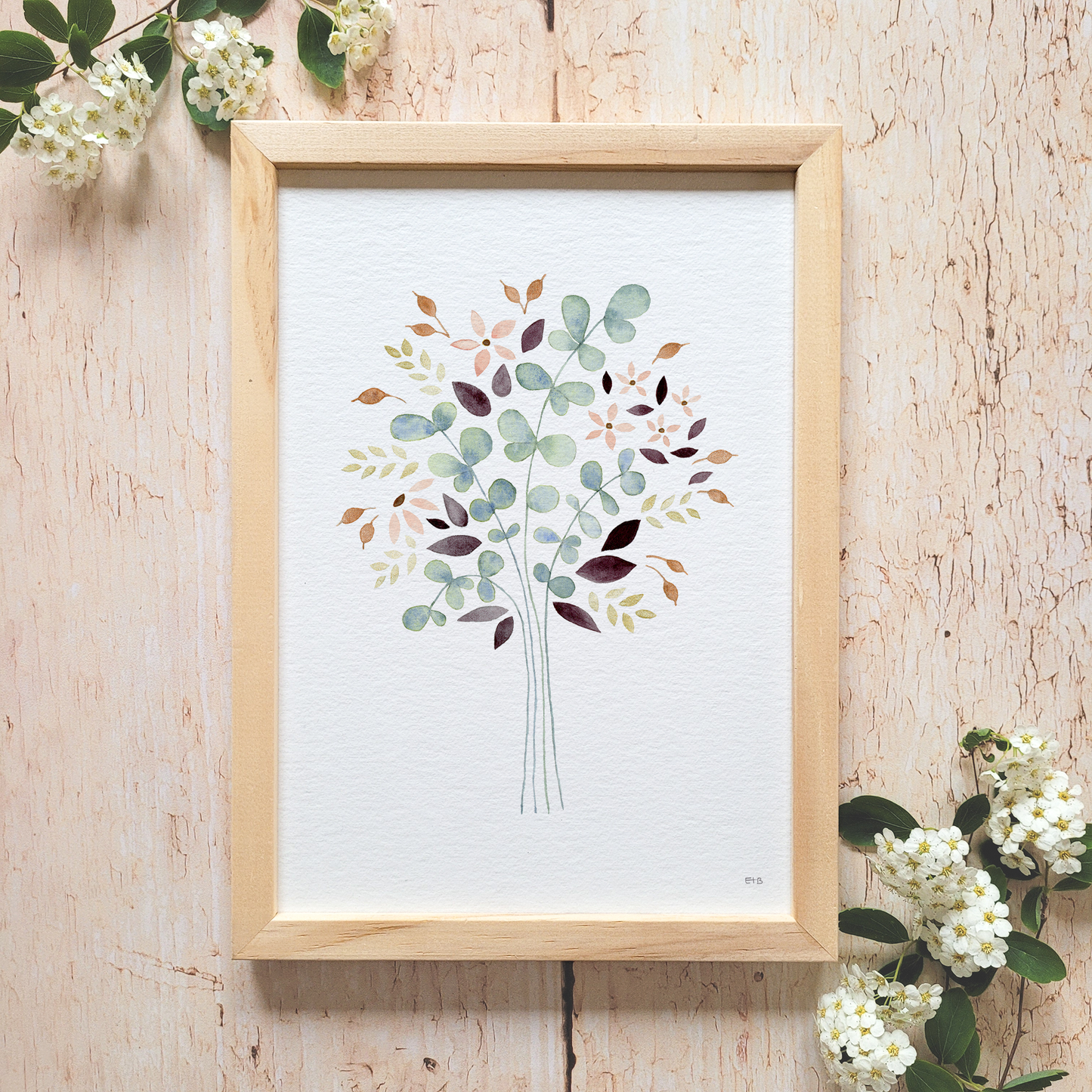 Affiche florale aquarelle · "Bouquet givré" · Texte personnalisable
