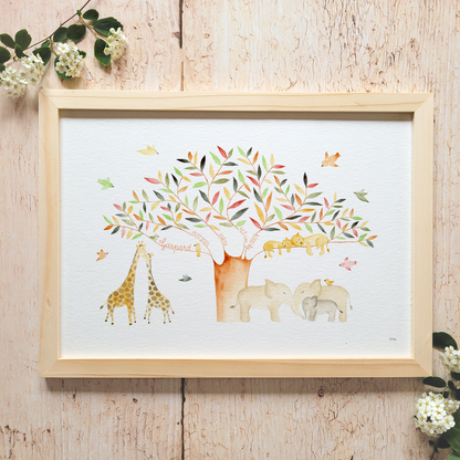 Affiche personnalisable enfant · Aquarelle "Dans la savane"