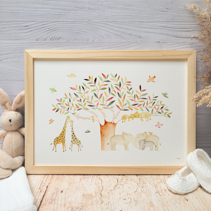 Affiche personnalisable enfant · Aquarelle "Dans la savane"