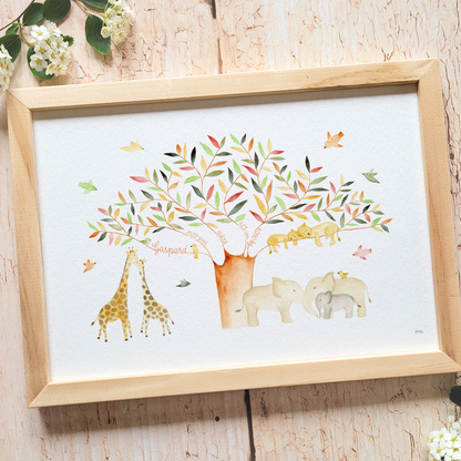 Affiche personnalisable enfant · Aquarelle "Dans la savane"