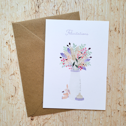 Carte de vœux · "Biberon" rose · Félicitations