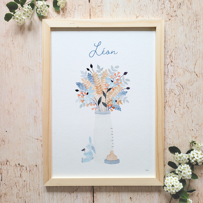 Affiche personnalisable enfant · Aquarelle "Biberon" · Bleu
