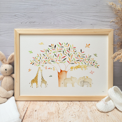 Affiche personnalisable enfant · Aquarelle "Dans la savane"