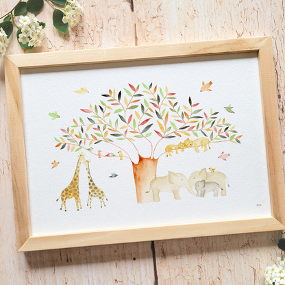 Affiche personnalisable enfant · Aquarelle "Dans la savane"