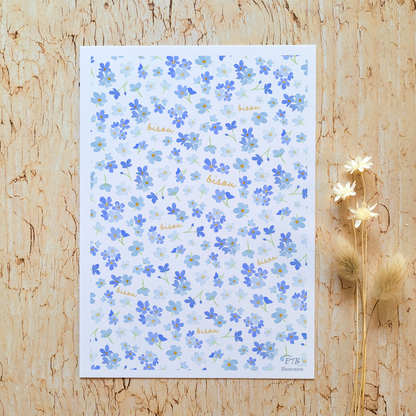 Carte de vœux · "Liberty myosotis" · Bisou