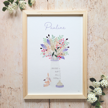 Affiche personnalisable enfant · Aquarelle "Biberon" · Rose
