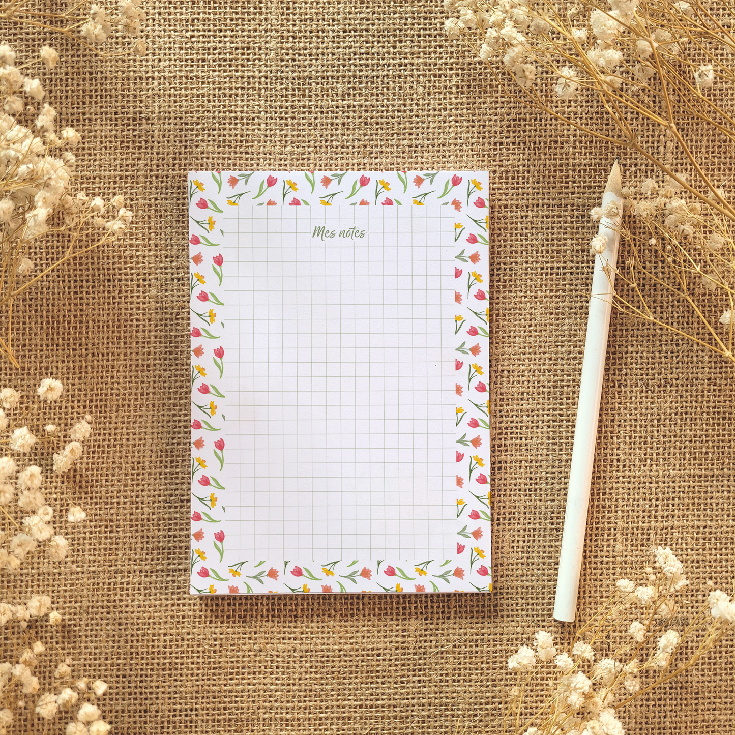 Cadeau fin d'année · Bloc-notes + carte + marque-page "Tulipe"