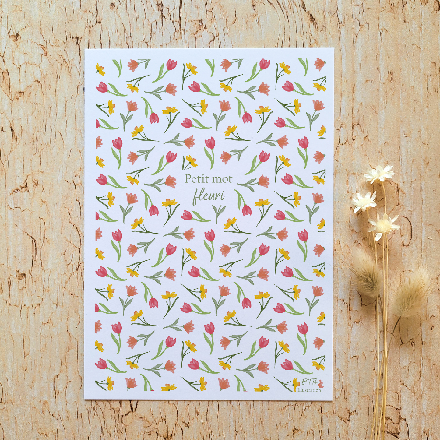 Carte de vœux · "Tulipe" · Petit mot fleuri